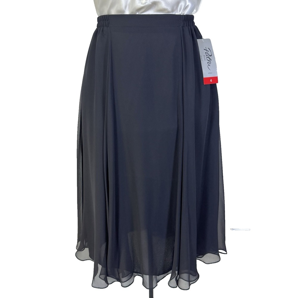 NWT Vintage PATRA Black Semi Sheer Chiffon Flounce Midi Skirt Size 4 Whimsigoth